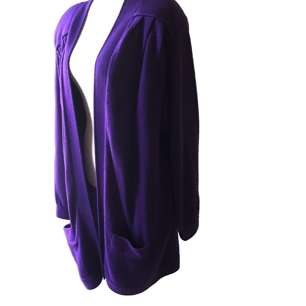 FITTING IMAGE Woman's Purple Cardigan Open Front Long Sleeves Pockets Sz 20/22